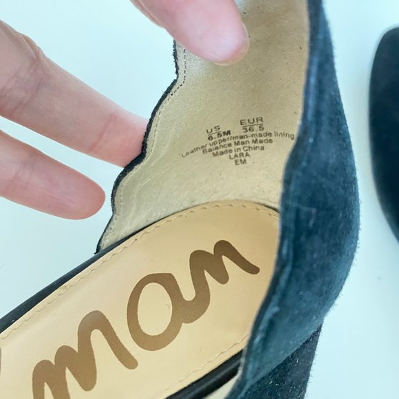 Sam Edelman Black Suede Ankle Strap Heels Scalloped Trim Size 6.5 - Picture 7 of 7